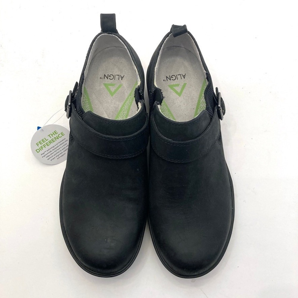 Nurse Mates Align Arya Clogs Black Leather Womens 7.5 WIDE Arch Support NEW